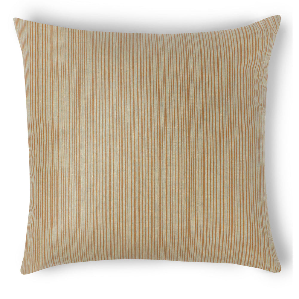 You'll enjoy this linen pillow in green and copper stripes.