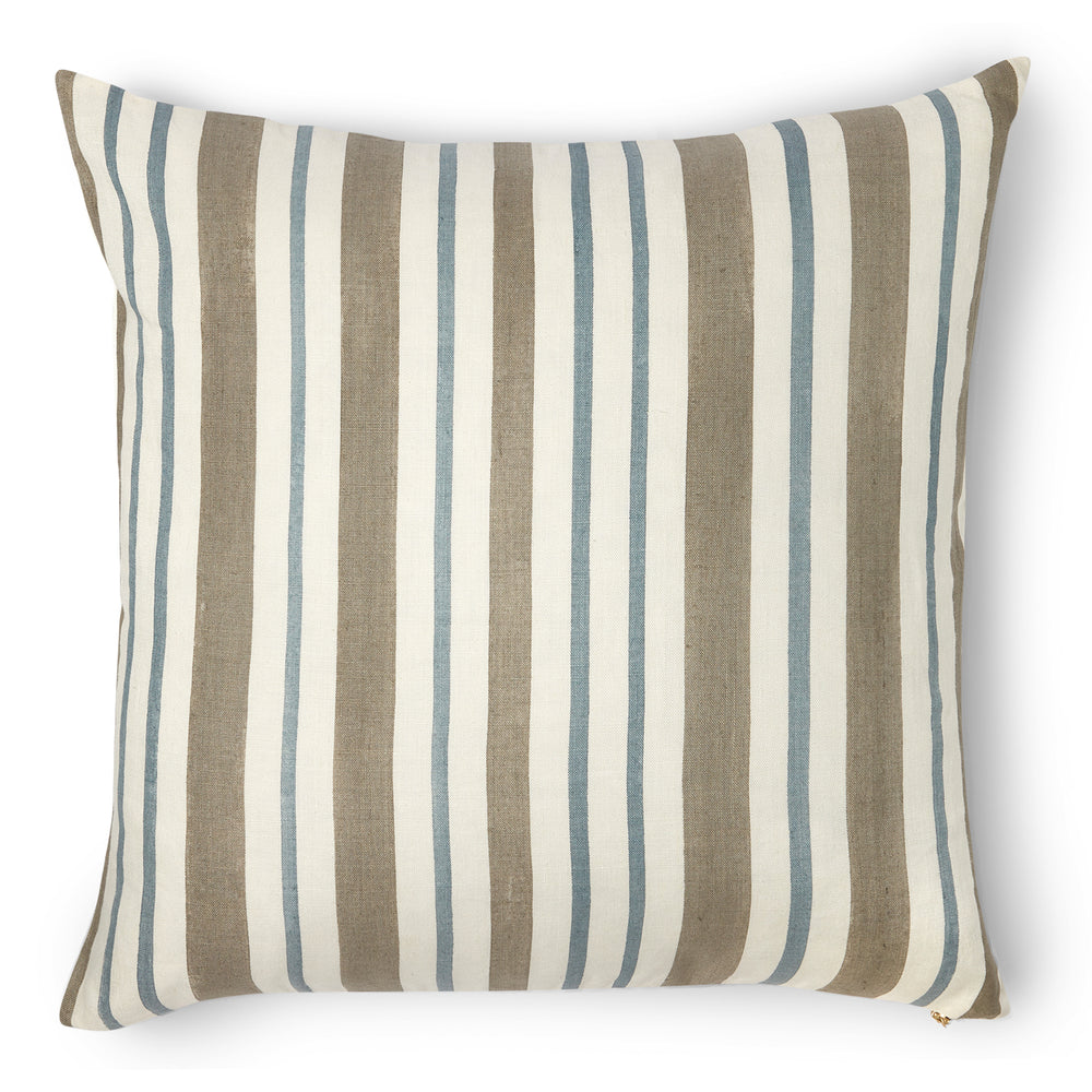 You'll enjoy this flax linen pillow in blue and brown stripes.