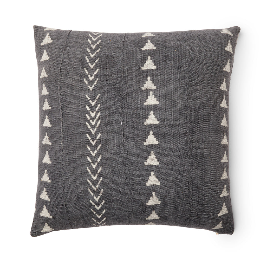 You'll enjoy this mud cloth pillow with blue and white thick and thin triangles.