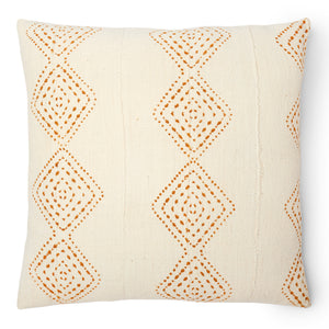 You'll enjoy this white mud cloth pillow with  rust color dots in a geometric formation.