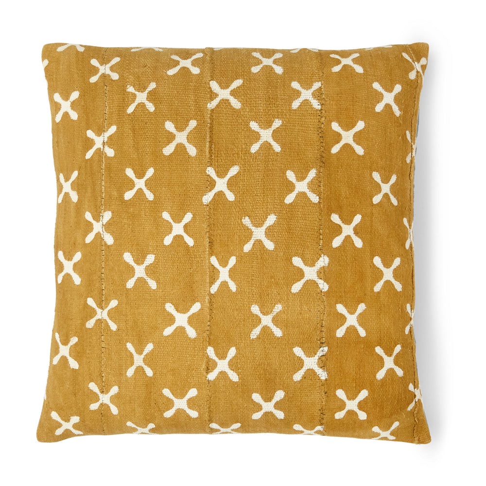 You'll enjoy this mudcloth pillow in mustard with  thick white X"s.