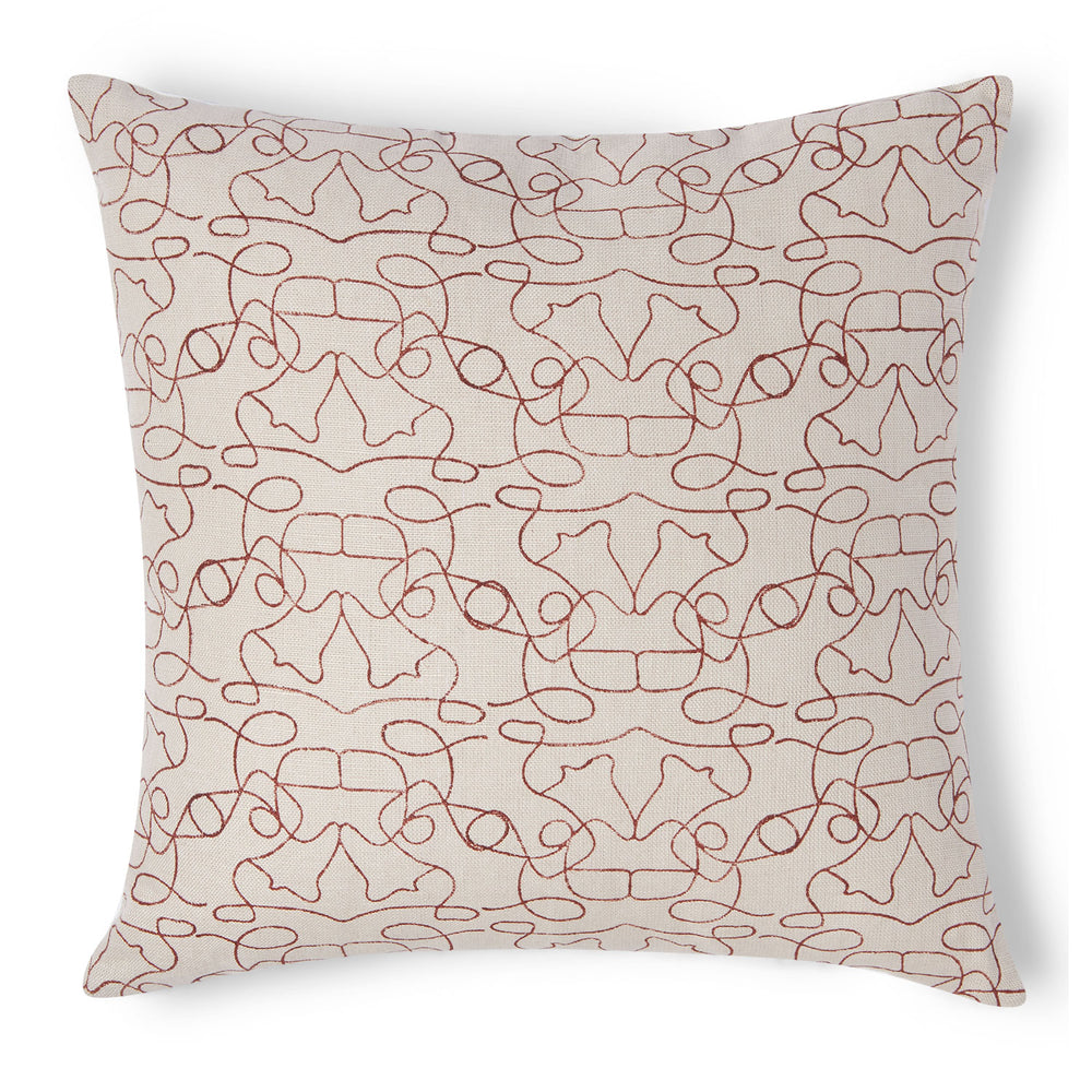 You'll enjoy this linen pillow in tan with burgundy squiggle lines.