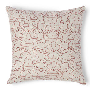 You'll enjoy this linen pillow in tan with burgundy squiggle lines.
