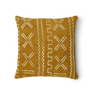 You'll enjoy this Mustard Mud Cloth pillow with white geometric and X's design on this pillow .