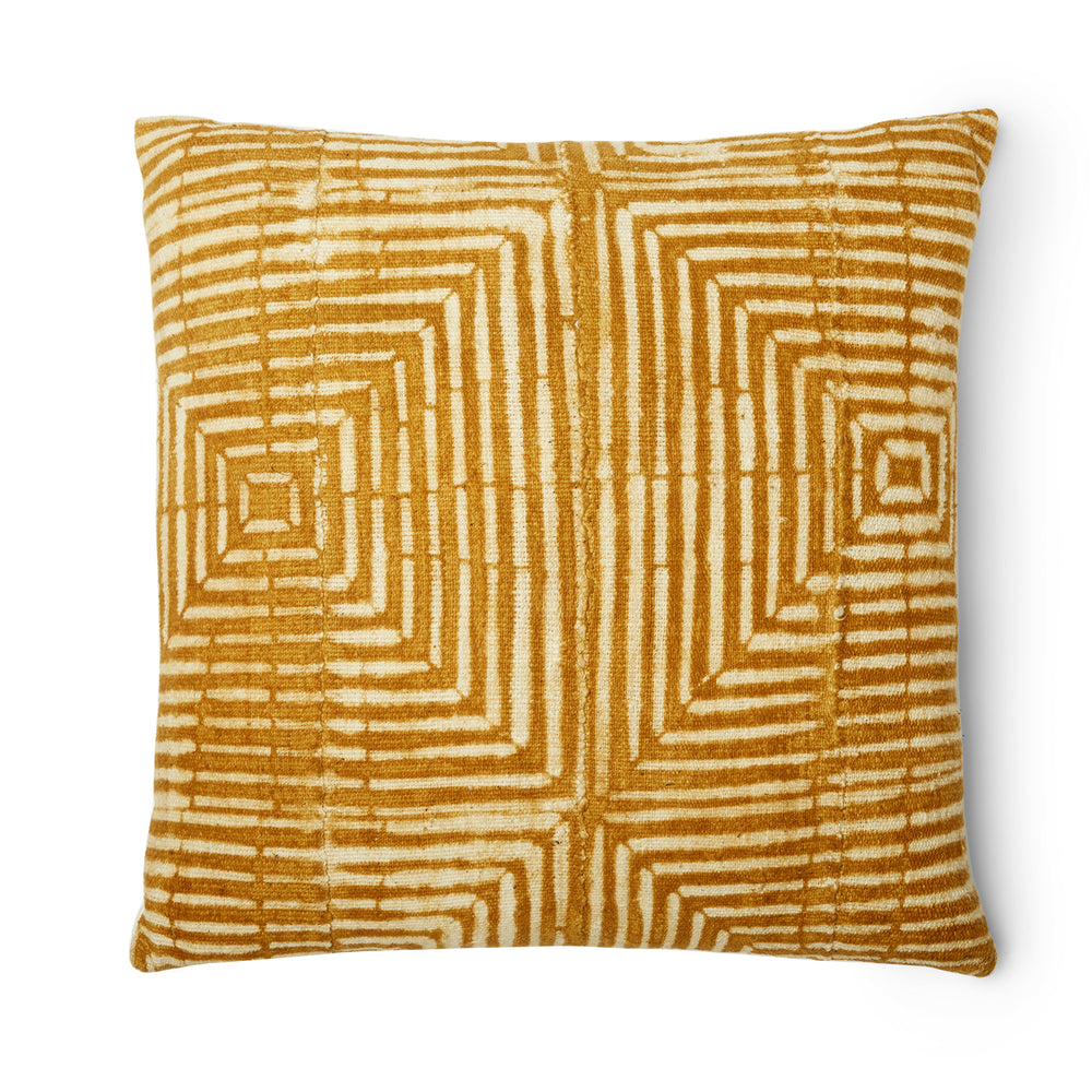 You'll enjoy this Mustard Mudcloth pillow with  geometric white square lines