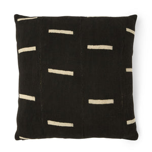 You'll enjoy this mud cloth pillow with a geometic print in black with white lines