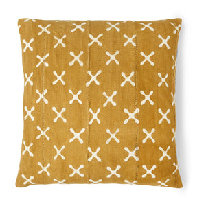 You'll enjoy this mudcloth pillow in mustard with  thick white X"s.